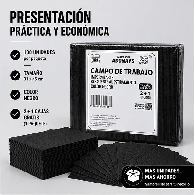 Campo de Trabajo, Servilleta, Pecheras Color Negro (Empaque de 100 unidades)