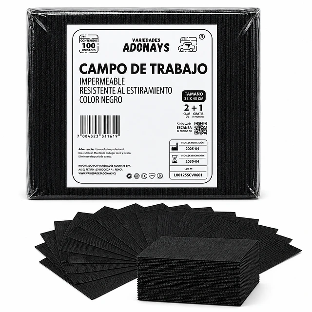 Campo de Trabajo, Servilleta, Pecheras Color Negro (Empaque de 100 unidades)