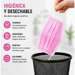 Mascarillas Desechable 3 Pliegues Variedades Adonays - Color Rosado - 50 Unidades