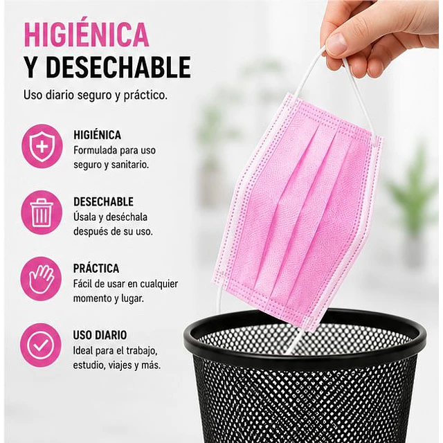 Mascarillas Desechable 3 Pliegues Variedades Adonays - Color Rosado - 50 Unidades