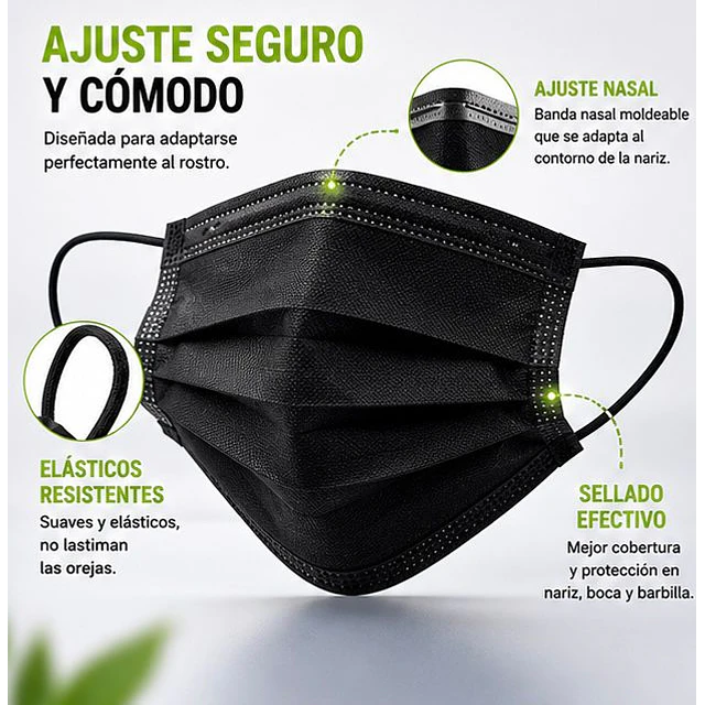 Mascarillas Desechable 3 Pliegues Variedades Adonays - Color Negra - 50 unidades