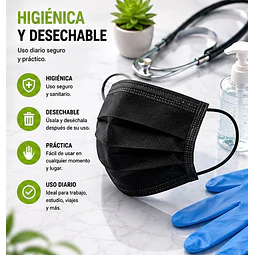 Mascarillas Desechable 3 Pliegues Variedades Adonays - Color Negra - 50 unidades