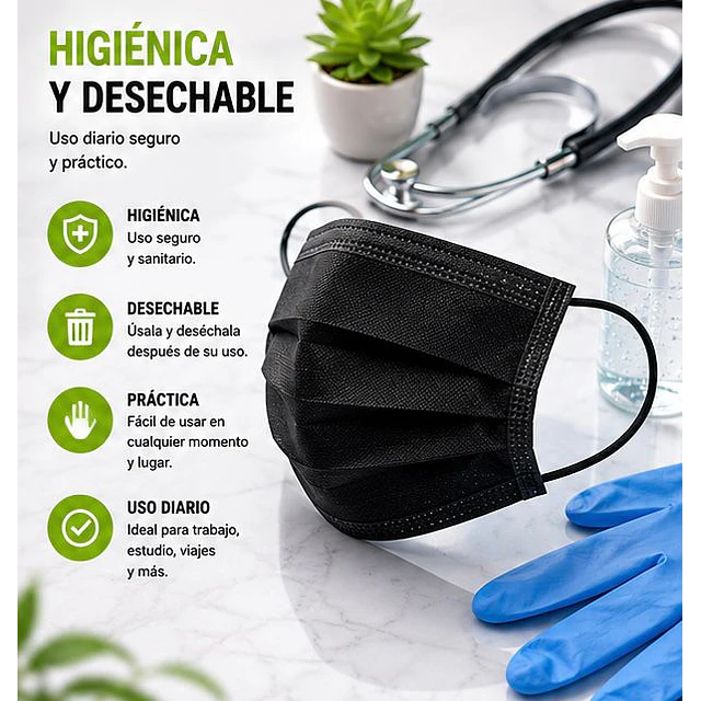 Mascarillas Desechable 3 Pliegues Variedades Adonays - Color Negra - 50 unidades