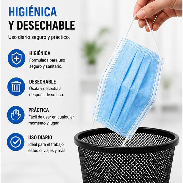 Mascarillas Desechable 3 Pliegues Variedades Adonays - Color Celeste - 50 Unidades