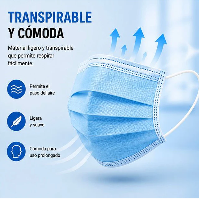Mascarillas Desechable 3 Pliegues Variedades Adonays - Color Celeste - 50 Unidades