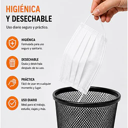 Mascarillas Desechable 3 Pliegues Variedades Adonays - Color Blanco - 50 Unidades
