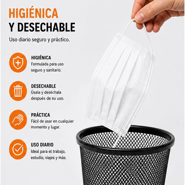 Mascarillas Desechable 3 Pliegues Variedades Adonays - Color Blanco - 50 Unidades