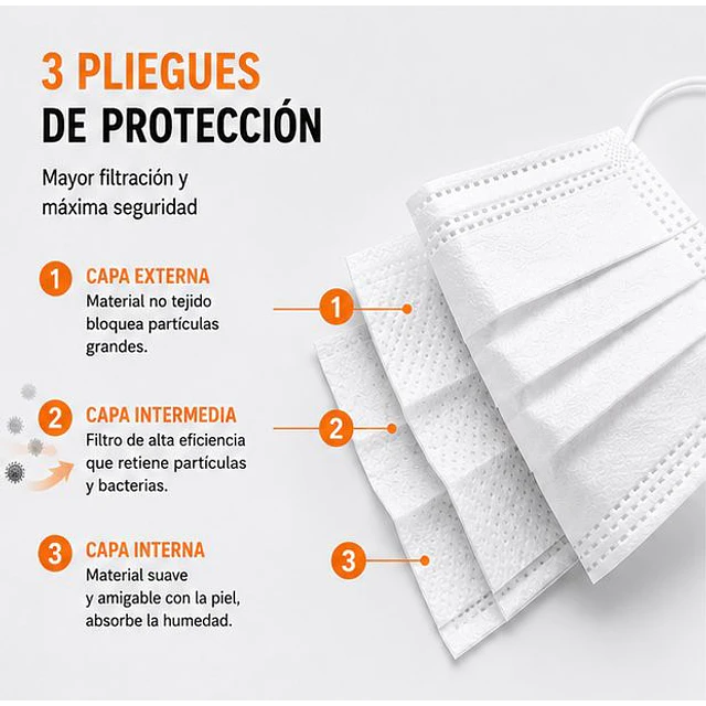 Mascarillas Desechable 3 Pliegues Variedades Adonays - Color Blanco - 50 Unidades