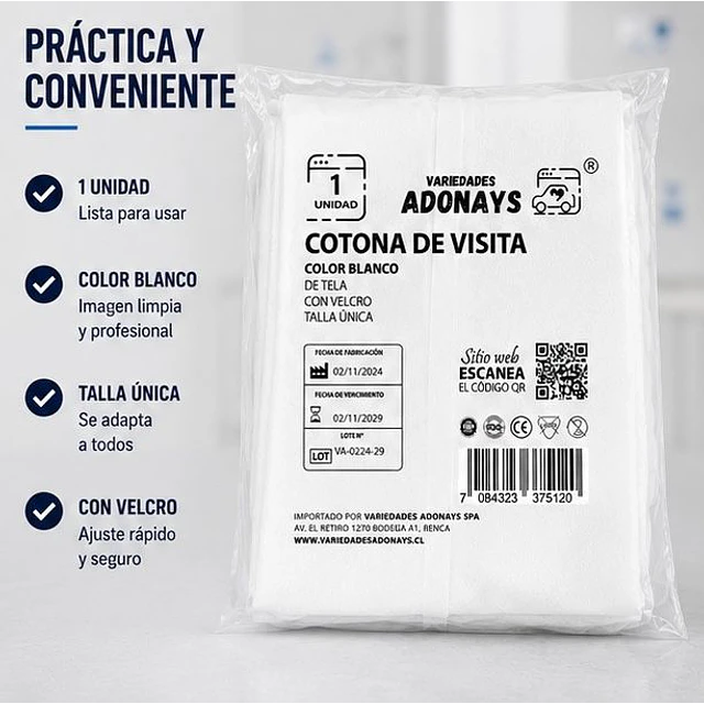 Cotona visita desechable Blanca / Con velcro / 1Unidad