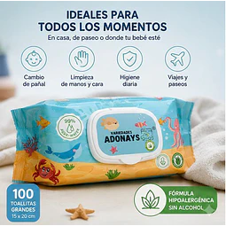 Toallitas Húmedas Fragancia Aloe Vera, Variedades Adonays 100 Unidades 