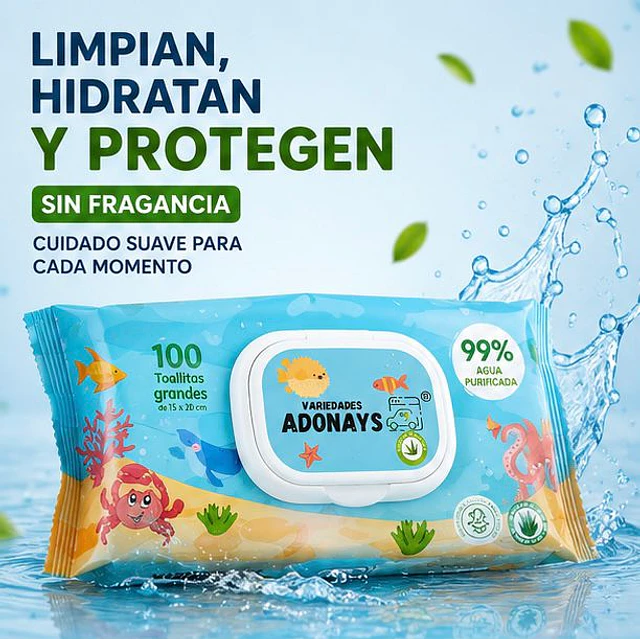 Toallitas Húmedas Sin Fragancia, Variedades Adonays 100 Unidades 