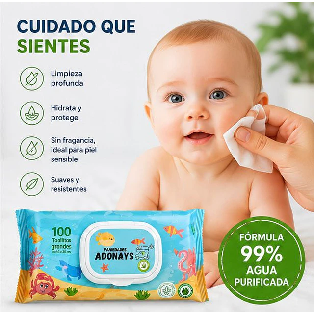 Toallitas Húmedas Sin Fragancia, Variedades Adonays 100 Unidades 
