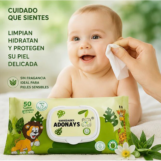 Toallitas Húmedas Fragancia Aloe vera, Variedades Adonays 50 Unidades 