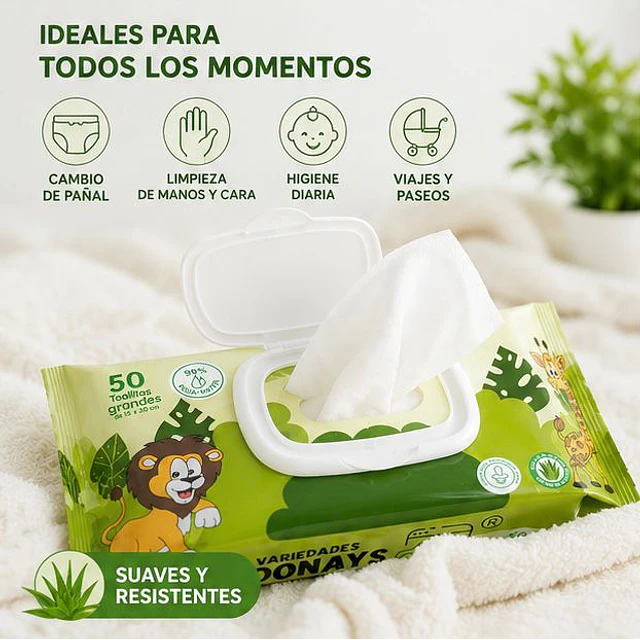 Toallitas Húmedas Fragancia Aloe vera, Variedades Adonays 50 Unidades 