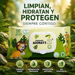 Toallitas Húmedas Fragancia Aloe vera, Variedades Adonays 50 Unidades 