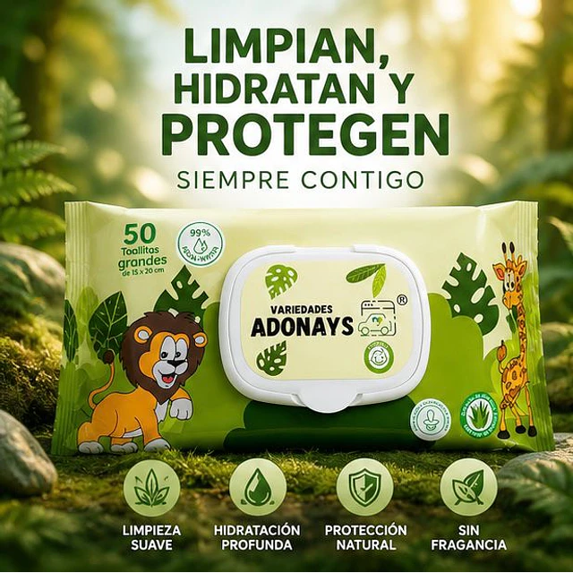 Toallitas Húmedas Fragancia Aloe vera, Variedades Adonays 50 Unidades 