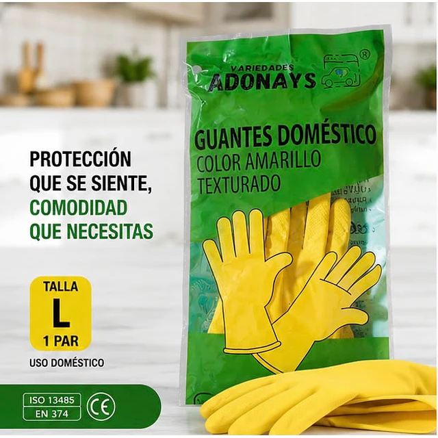 Guante Latéx Doméstico Amarillo Variedades Adonays - 1 Par