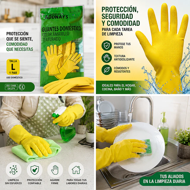 Guante Latéx Doméstico Amarillo Variedades Adonays - 1 Par