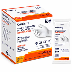 Guante Quirurgico Esteril Cranberry / Caja 50 Pares / Libres de Polvo