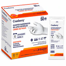 Guante Quirurgico Esteril Cranberry / Caja 50 Pares / Libres de Polvo