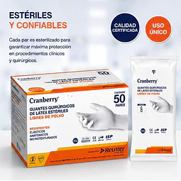 Guante Quirurgico Esteril Cranberry / Caja 50 Pares / Libres de Polvo