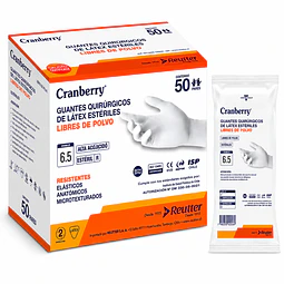 Guante Quirurgico Esteril Cranberry / Caja 50 Pares / Libres de Polvo