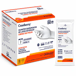 Guante Quirurgico Esteril Cranberry / Caja 50 Pares / Libres de Polvo