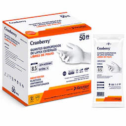 Guante Quirurgico Esteril Cranberry / Caja 50 Pares / Libres de Polvo