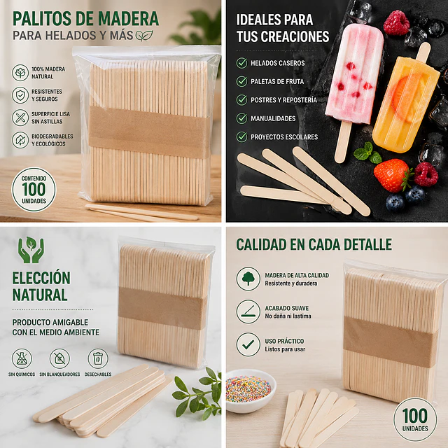 Palo O Palitos De Helados 100 Unidades