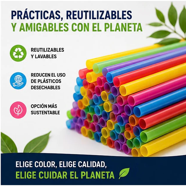 Bombilla Plastica Flex 6 Mm X 21 Cm Surtida Desechable
