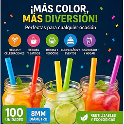 Bombilla Plastica 8 mm X 20.5 cm Surtida Desechable