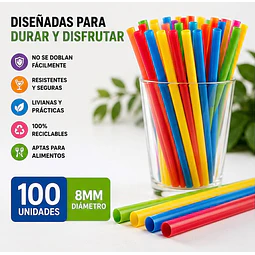 Bombilla Plastica 8 mm X 20.5 cm Surtida Desechable