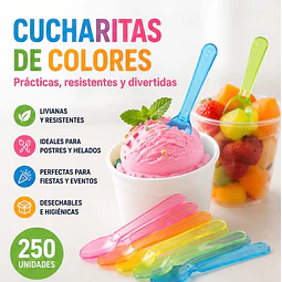 Cucharas Colores De Plástico Pequeñas Postre X 250 Unidades