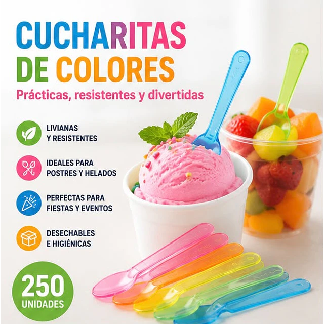Cucharas Colores De Plástico Pequeñas Postre X 250 Unidades