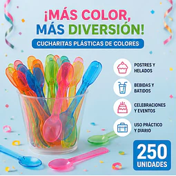 Cucharas Colores De Plástico Pequeñas Postre X 250 Unidades