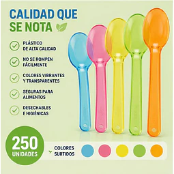 Cucharas Colores De Plástico Pequeñas Postre X 250 Unidades