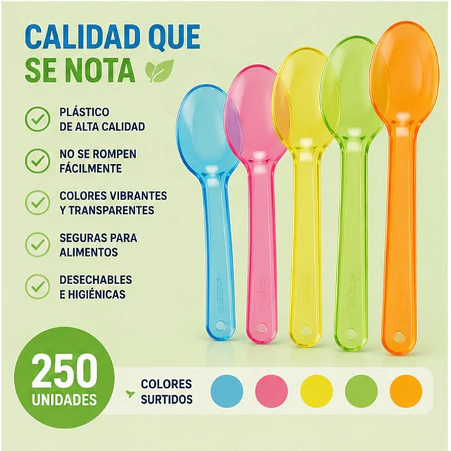 Cucharas Colores De Plástico Pequeñas Postre X 250 Unidades