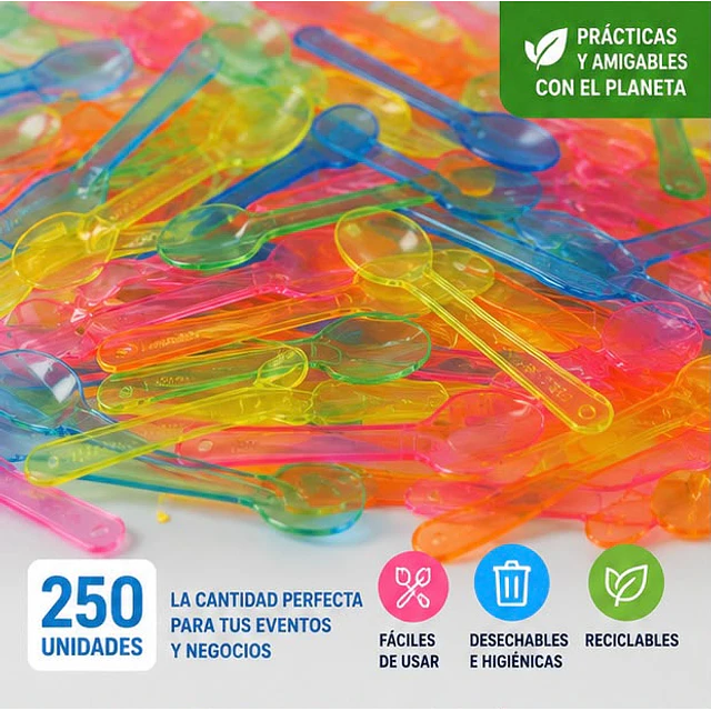 Cucharas Colores De Plástico Pequeñas Postre X 250 Unidades
