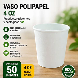 Vasos Polipapel Blanco 4oz de 50unidades 