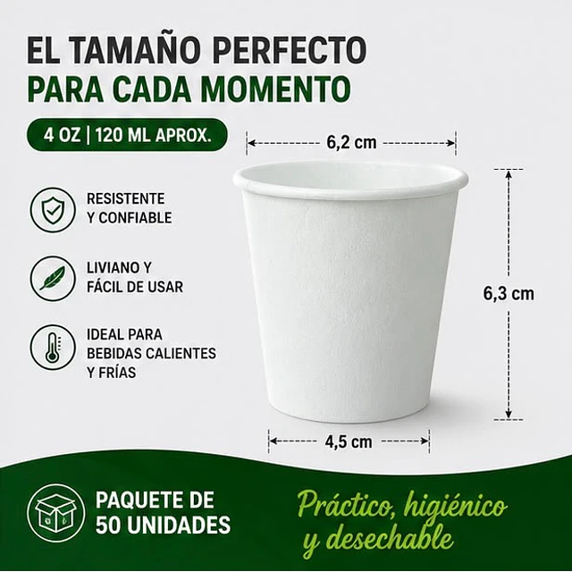 Vasos Polipapel Blanco 4oz de 50unidades 