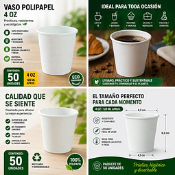 Vasos Polipapel Blanco 4oz de 50unidades 