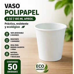 Vasos Polipapel Blanco 6oz de 50unidades 