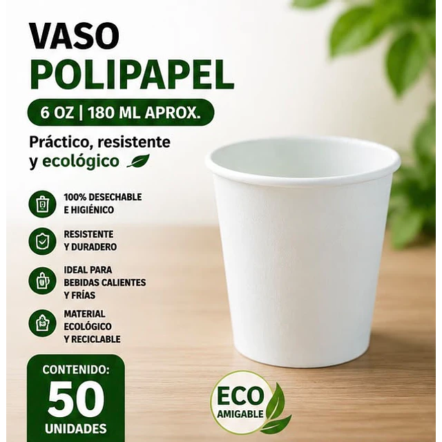 Vasos Polipapel Blanco 6oz de 50unidades 