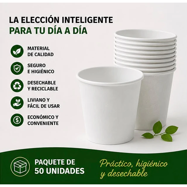 Vasos Polipapel Blanco 6oz de 50unidades 