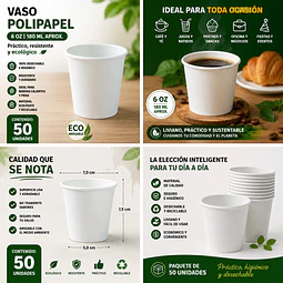 Vasos Polipapel Blanco 6oz de 50unidades 