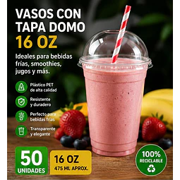 Vasos Plásticos PET Con Tapa Tipo Domo 16Oz