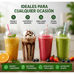 Vasos Plásticos PET Con Tapa Tipo Domo 16Oz