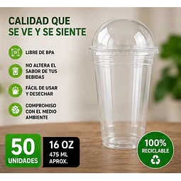 Vasos Plásticos PET Con Tapa Tipo Domo 16Oz