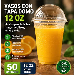 Vasos Plásticos PET Con Tapa Tipo Domo 12Oz