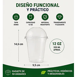 Vasos Plásticos PET Con Tapa Tipo Domo 12Oz